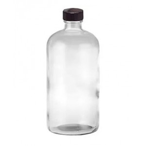 04-8BRPC121 // 8oz Clear Boston Round Assembled w/24-400 Black Phenolic Poly Cone Lined Cap (12/cs)