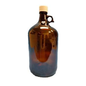 128oz/4Liter Amber Ring Handled Jug Assembled w/38-439 White PP PTFE Lined Cap (6/cs)