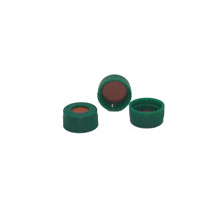 9mm Green Open Top Cap w/ Bonded PTFE/Red Rubber Septa (100/pk)