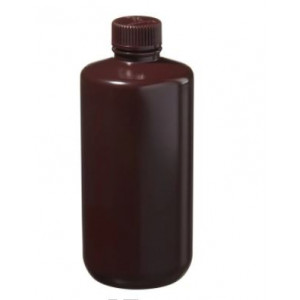 500mL Narrow Mouth Amber HDPE Bottle, 28mm Amber PP Screw Thread Closure (48/cs)