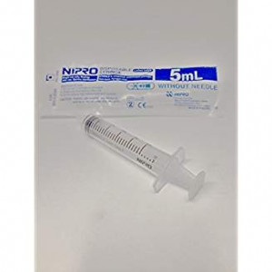 5mL Disposable Luer Slip Syringe, Sterile, PP Barrel with PE Plunger (100/pk)