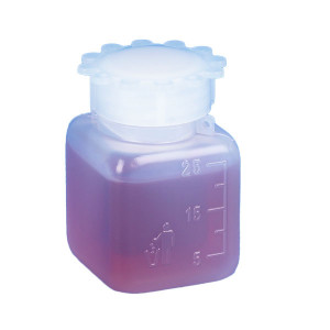 Bottle with Screwcap, Wide Mouth, Square, Graduated, PE (Cap: PP), 25mL, 100/Bag, 5 Bags/Unit