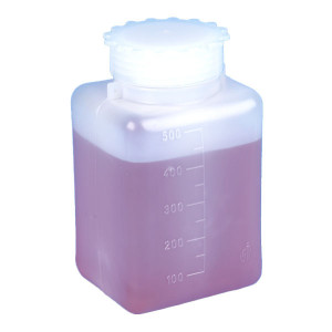 Bottle with Screwcap, Wide Mouth, Square, Graduated, PE (Cap: PP), 500mL, 25/Unit