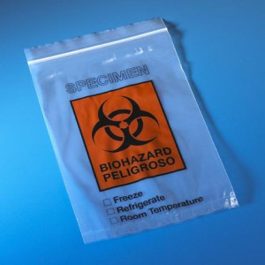 Bag, Biohazard Specimen Transport, 6" x 9", Ziplock with Document Pouch, 100/Pack, 10 Packs/Unit