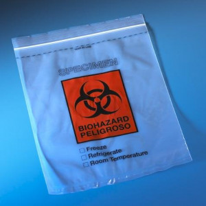 Bag, Biohazard Specimen Transport, 8" x 10", Ziplock with Score Line and Document Pouch, 100/Pack, 10 Packs/Unit