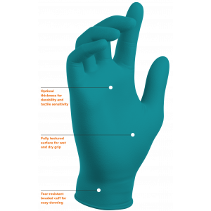 Small Teal Nitrile Exam (Model PF-95TL) Mil 5.8 Full Texture ,Length 9.5" Powder Free (100/bx, 10bxs/cs)