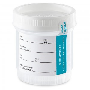 Container: Tite-Rite, Wide Mouth, 90mL (3oz), PP, STERILE, Attached White Screw Cap, ID Label with Tab Seal, Graduated, 300/Unit