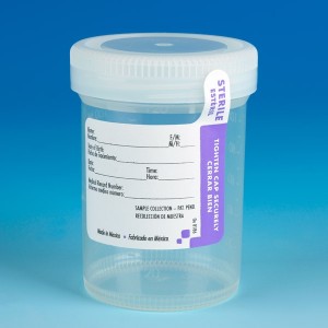 Container: Tite-Rite, 120mL (4oz), PP, STERILE, Attached Natural Screw Cap, ID Label with Tab Seal, Graduated, 300/Unit