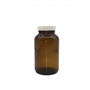 05-250WMT121 // 250mL Amber Wide Mouth Packer Assembled w/45-400 PTFE Lined Cap (12/cs)