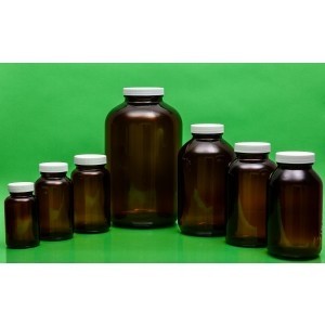 500mL Amber Wide Mouth Packer Assembled w/53-400 PTFE Lined Cap {Precleaned} (12/cs)