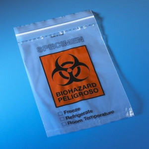 Bag, Biohazard Specimen Transport, 6" x 9", Ziplock with Score Line and Document Pouch, 100/Pack, 10 Packs/Unit